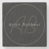 Modern zwart-wit en grijs | Naam kool en monogram Stenen Onderzetter (Voorkant)