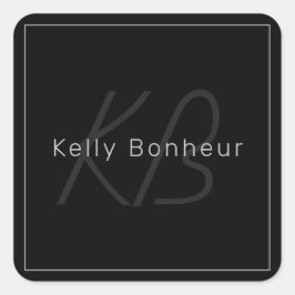 Modern zwart-wit en grijs | Naam kool en monogram Vierkante Sticker