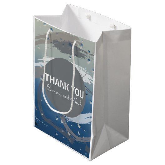 Modern zwart, wit en grijs penseelstreek Dank u Medium Cadeauzakje (Voorkant Gekanteld)