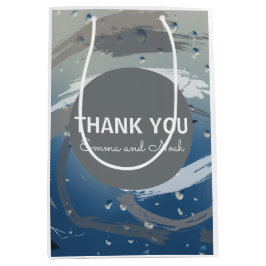 Modern zwart, wit en grijs penseelstreek Dank u Medium Cadeauzakje