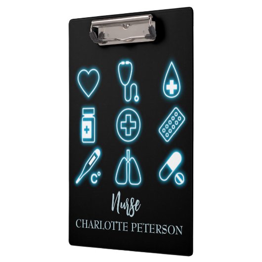 Modern zwart-wit en neon medisch pictogram op maat klembord (Links)