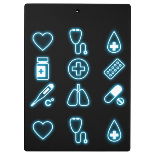 Modern zwart-wit en neon medisch pictogram op maat klembord (Achterkant)