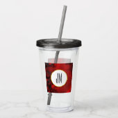Modern zwart-wit en rood Abstract monogram Acryl Drinkbeker (Achterkant)