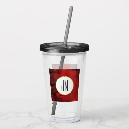 Modern zwart-wit en rood Abstract monogram Acryl Drinkbeker (Achterkant)