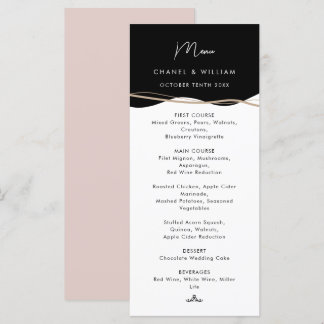 Modern zwart, wit en roze bruiloft menu