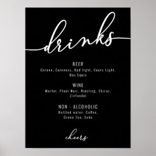 Modern Zwart-Wit Feest Drankmenu Poster