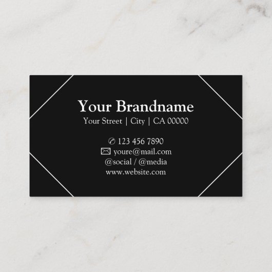 Modern Zwart Wit Fijn Dun Lijst Lijnen met Logo Visitekaartje (Achterkant)
