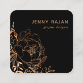 Modern zwart-wit Floral line Art grafisch ontwerp Vierkante Visitekaartje (Voorkant)