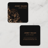 Modern zwart-wit Floral line Art grafisch ontwerp Vierkante Visitekaartje (Voorkant / Achterkant)