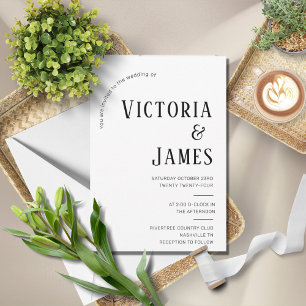 Modern Zwart & Wit Formele Bruiloft Kaart