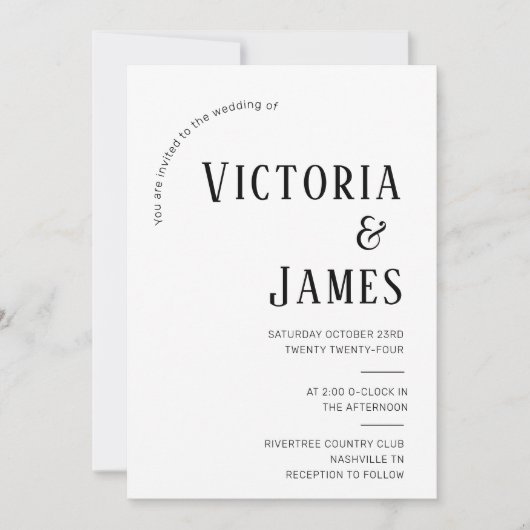 Modern Zwart & Wit Formele Foto Bruiloft Invitati Kaart (Voorkant)