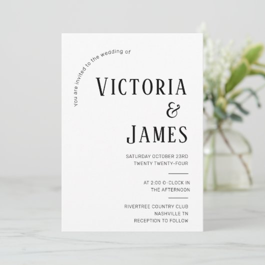 Modern Zwart & Wit Formele Foto Bruiloft Invitati Kaart (Staand voorkant)