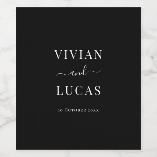 Modern Zwart-wit Formele minimale bruiloft Wijn Etiket (Enkel label)