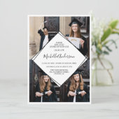 Modern Zwart-Wit Foto Afstudeer Uitnodiging (Staand voorkant)