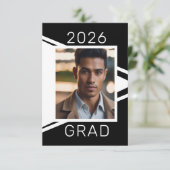 Modern Zwart-Wit Foto Afstudeer Uitnodiging (Staand voorkant)