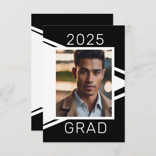 Modern Zwart Wit Foto Afstuderen Aankondiging (Voorkant / Achterkant)