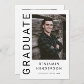 Modern zwart-wit foto Afstuderen Aankondiging (Voorkant / Achterkant)