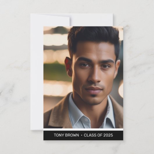 Modern Zwart Wit Foto Afstuderen Aankondiging (Achterkant)