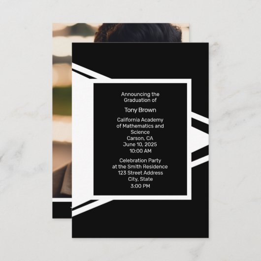Modern Zwart Wit Foto Afstuderen Aankondiging (Voorkant / Achterkant)