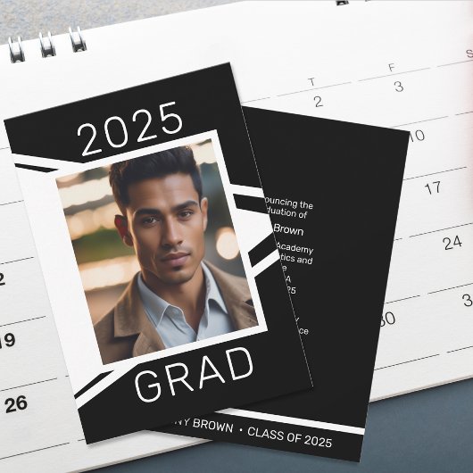 Modern Zwart Wit Foto Afstuderen Aankondiging