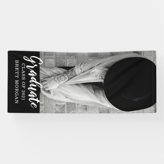 Modern Zwart Wit Foto Afstuderen Aankondiging Spandoek (Horizontaal)