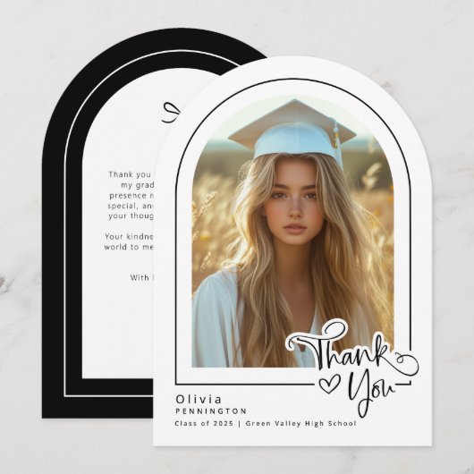 Modern zwart wit foto Afstuderen dank u kaart (Voorkant / Achterkant)