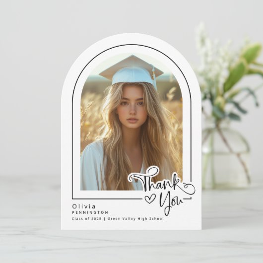 Modern zwart wit foto Afstuderen dank u kaart (Staand voorkant)