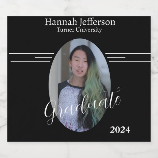 Modern zwart-wit foto Afstuderen Likeurfles Etiket (Enkel label)