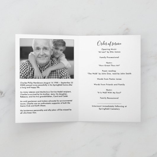 Modern zwart-wit foto begrafenisprogramma van 4 pa programma (Binnen)