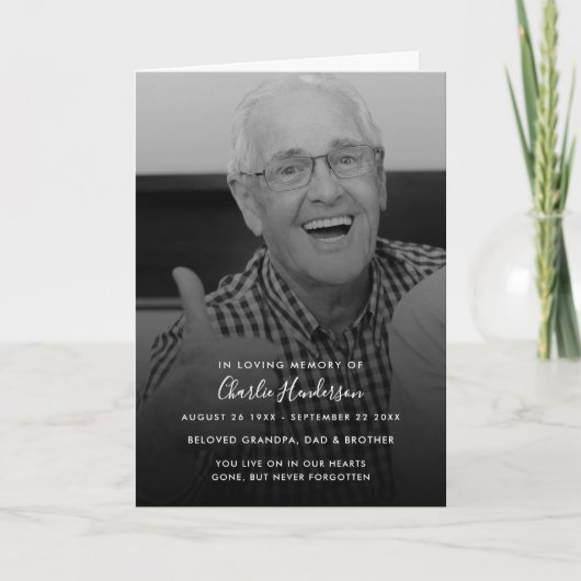 Modern zwart-wit foto begrafenisprogramma van 4 pa programma (Voorkant)