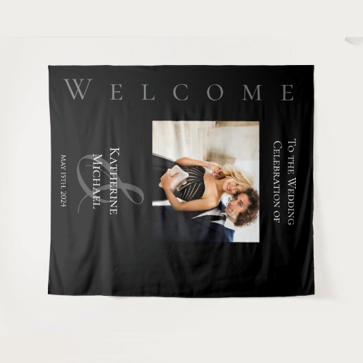 Modern zwart-wit-foto-bruiloft- wandkleed (Voorkant (horizontaal))