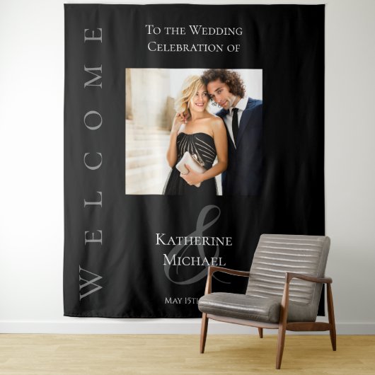 Modern zwart-wit-foto-bruiloft- wandkleed (In situ)