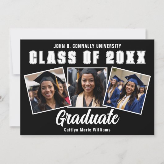 Modern zwart wit foto collage Afstuderen Aankondiging (Voorkant)