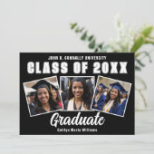 Modern zwart wit foto collage Afstuderen Aankondiging (Staand voorkant)