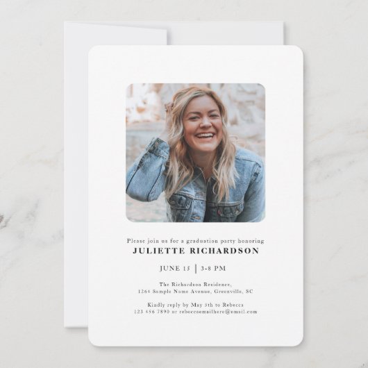 Modern Zwart Wit Foto College Afstudeerfeest Kaart (Achterkant)