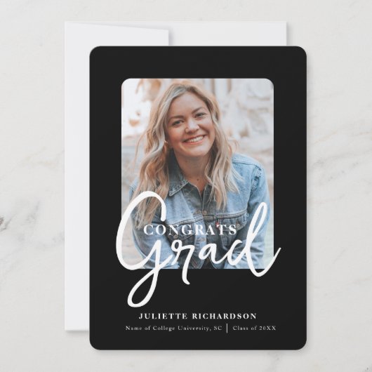 Modern Zwart Wit Foto College Afstudeerfeest Kaart (Voorkant)