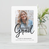 Modern Zwart Wit Foto College Afstudeerfeest Kaart (Staand voorkant)