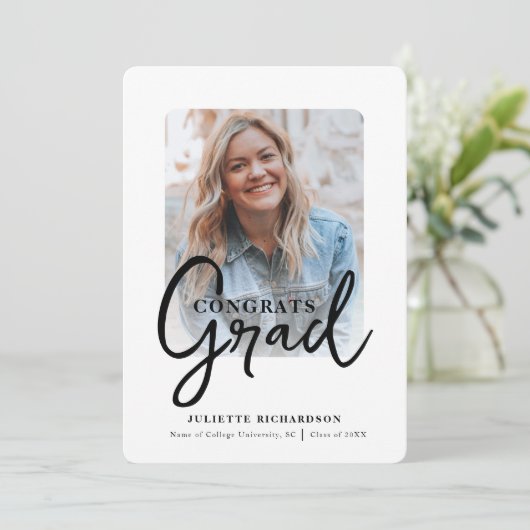 Modern Zwart Wit Foto College Afstudeerfeest Kaart (Staand voorkant)