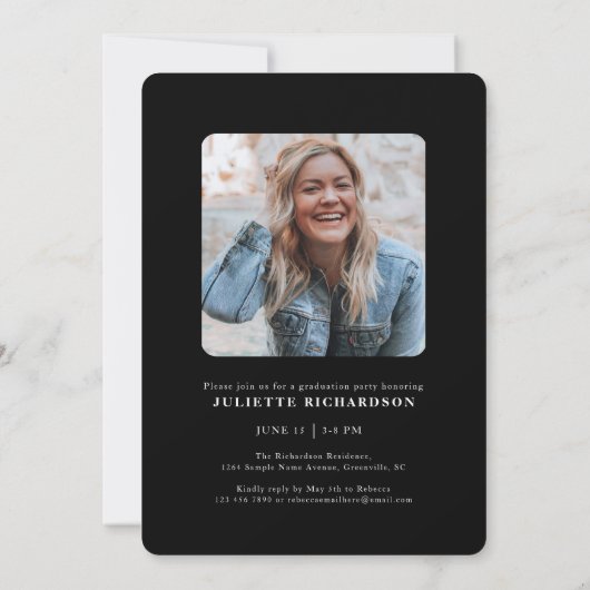 Modern Zwart Wit Foto College Afstudeerfeest Kaart (Achterkant)