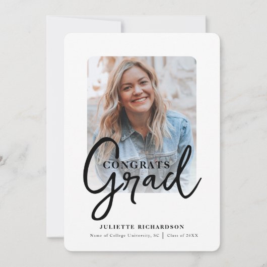 Modern Zwart Wit Foto College Afstudeerfeest Kaart (Voorkant)
