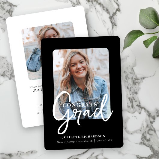 Modern Zwart Wit Foto College Afstudeerfeest Kaart