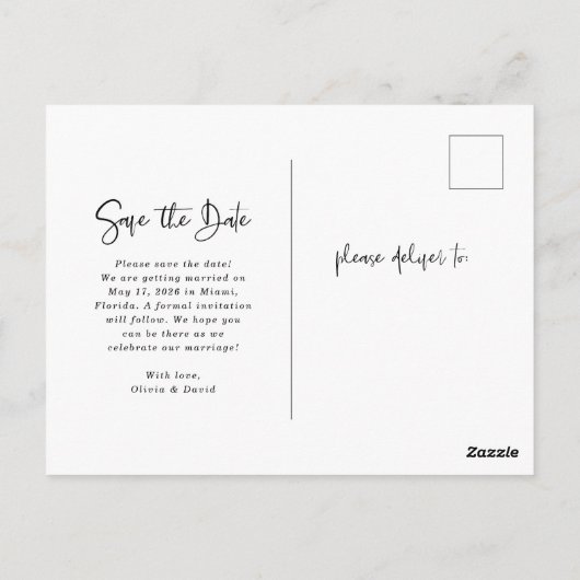 Modern Zwart-wit | Foto De datum opslaan Briefkaart (Achterkant)