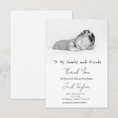 Modern Zwart Wit Foto Handschrift Baby Geboorte Bedankkaart (Voorkant / Achterkant)