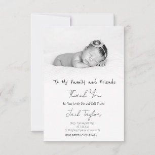 Modern Zwart Wit Foto Handschrift Baby Geboorte Bedankkaart