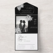 Modern zwart-wit foto kalligrafie script all in one uitnodiging (Binnen)