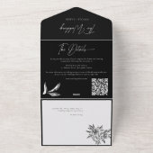 Modern zwart-wit foto kalligrafie script all in one uitnodiging (Buitenkant)