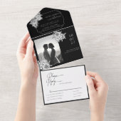 Modern zwart-wit foto kalligrafie script all in one uitnodiging (Afscheurbaar)