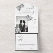 Modern zwart-wit foto kalligrafie script all in one uitnodiging (Binnen)