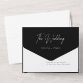 Modern zwart-wit foto kalligrafie script all in one uitnodiging (Achterkant)