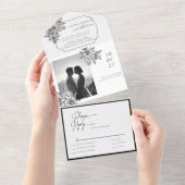 Modern zwart-wit foto kalligrafie script all in one uitnodiging (Afscheurbaar)